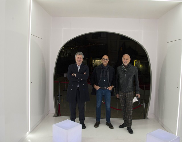 L'attore statunitense Stanley Tucci in visita al Museo Nazionale del Cinema